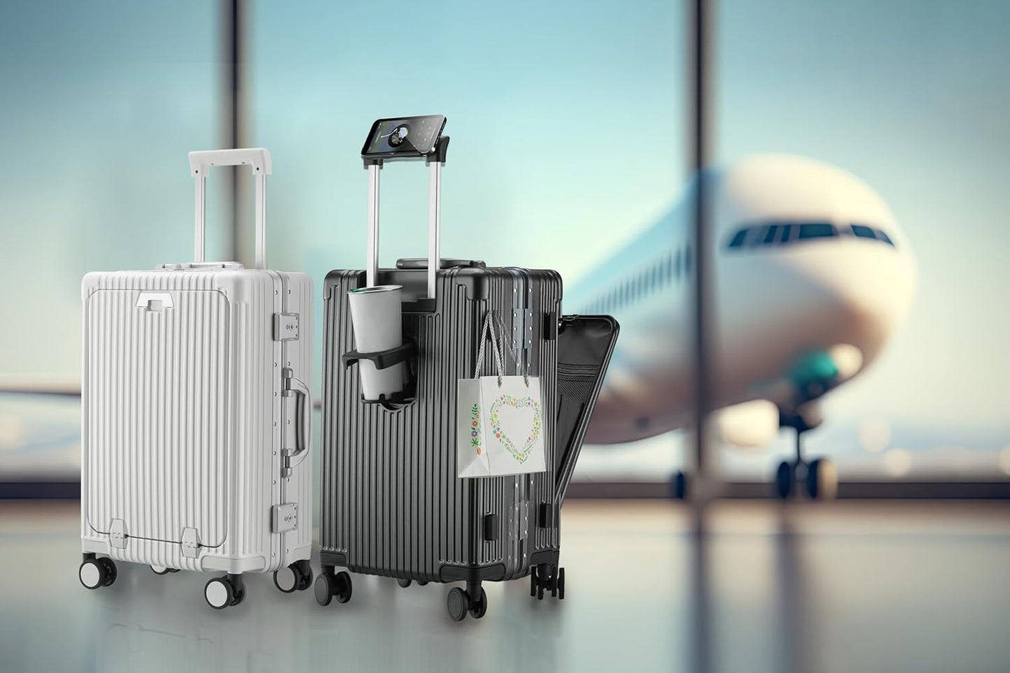 🧳Versatile Aluminum Frame Carry-On Luggage with USB Charging Port, Front Compartment, TSA Lock