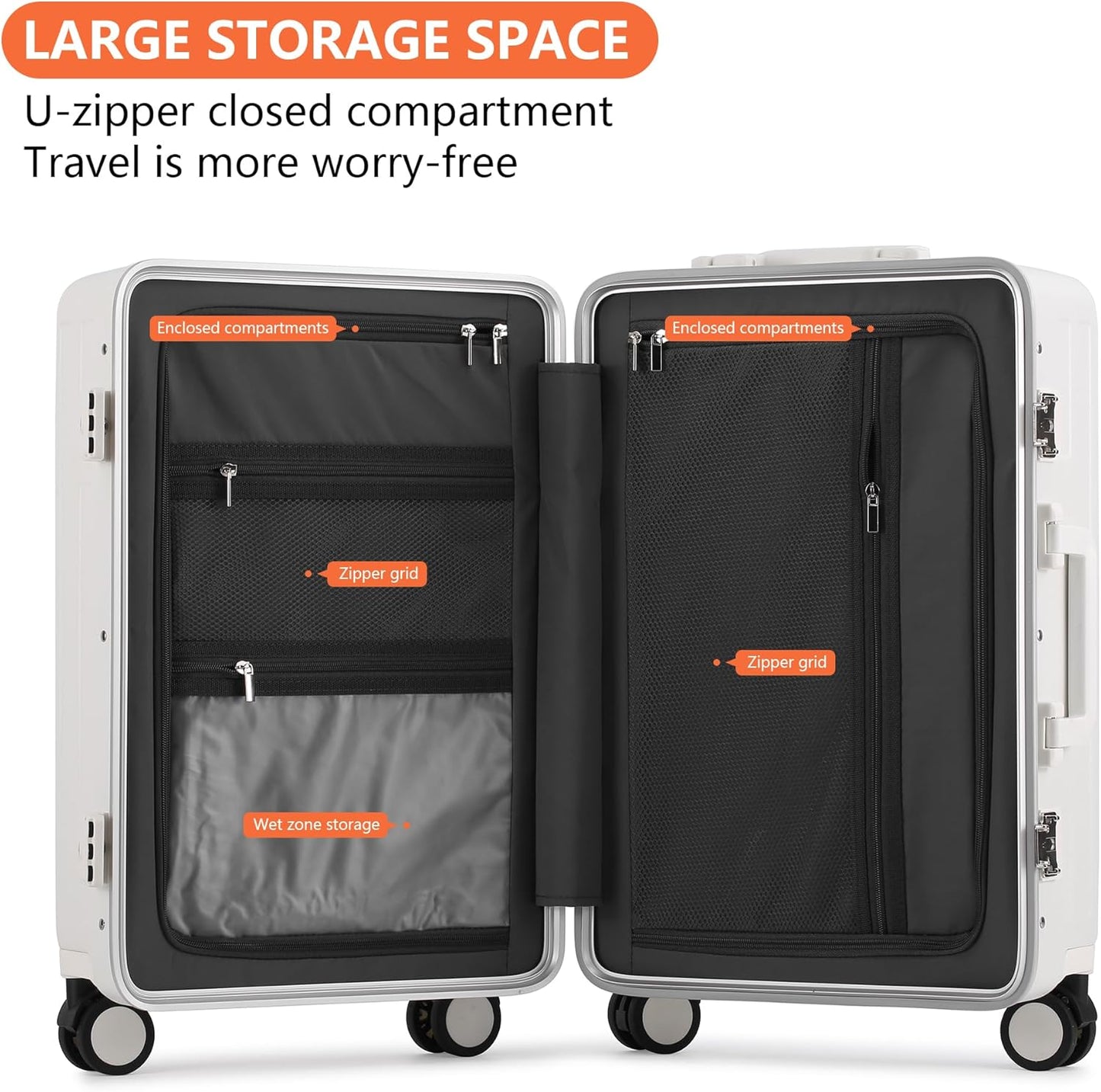 🧳Versatile Aluminum Frame Carry-On Luggage with USB Charging Port, Front Compartment, TSA Lock