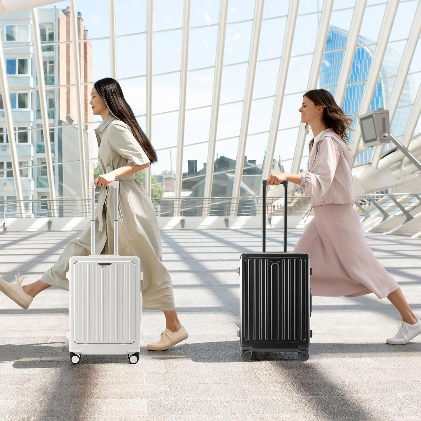🧳Versatile Aluminum Frame Carry-On Luggage with USB Charging Port, Front Compartment, TSA Lock