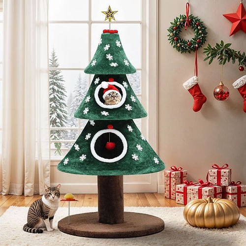 ✨😺 Christmas Cat Tree🎄 with 2 Cat House for Christmas Decoration🎁